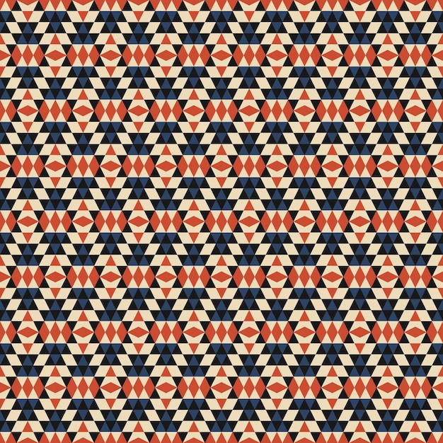 Patrón geométrico en rojo, azul y beige