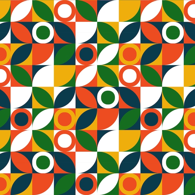 Patrón geométrico sencillo sin costuras con anillos de pétalos cuadrados blanco verde azul amarillo imagen vectorial
