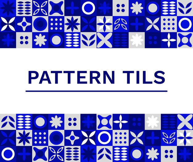 Patrón geométrico simple en colores azules con inscripción Una colección de azulejos Ilustración vectorial