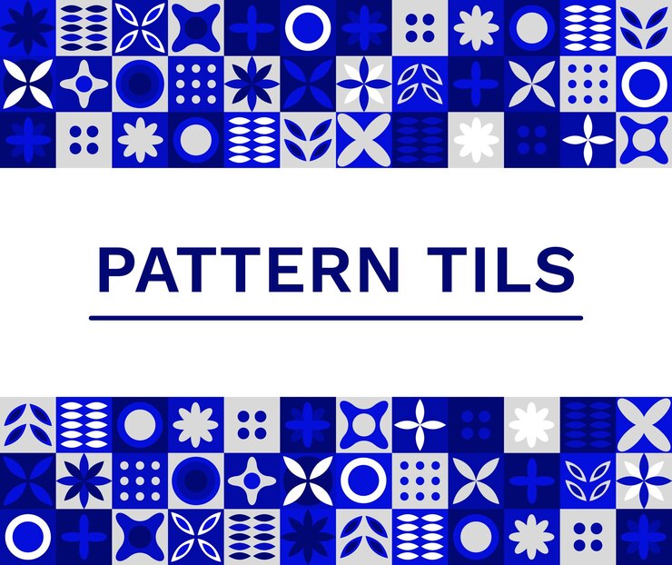 Patrón geométrico simple en colores azules con inscripción Una colección de azulejos Ilustración vectorial