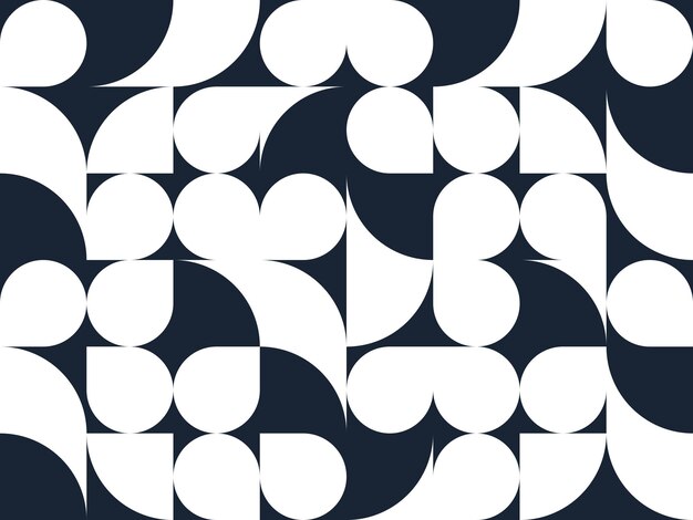 Patrón geométrico vectorial abstracto sin costuras, elementos geométricos simples en blanco y negro repiten mosaicos, papel tapiz o fondo del sitio web, fondo de diseño en estilo retro.