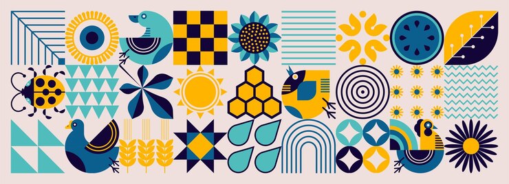 Patrón geométrico de verano estilo escandinavo motivos ucranianos plantas con flores orgánicas naturales