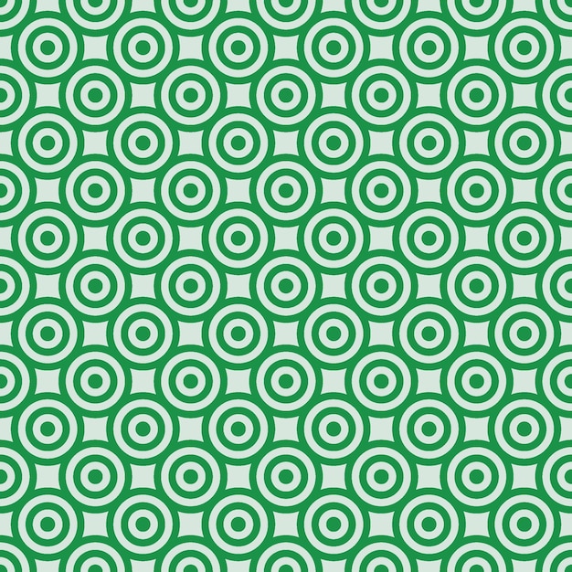 Patrón geométrico verde sin costuras con círculos concéntricos repetidos y formas de estrellas para textiles, papeles de pared, fondos, embalajes, decoración, proyectos de interiores y diseños gráficos digitales