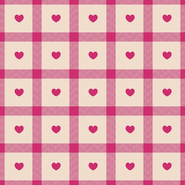 Patrón Gingham con corazones Tartan sin costura vichy cheque plaid para tarjeta de regalo papel de embalaje invitación en el Día de San Valentín impresión