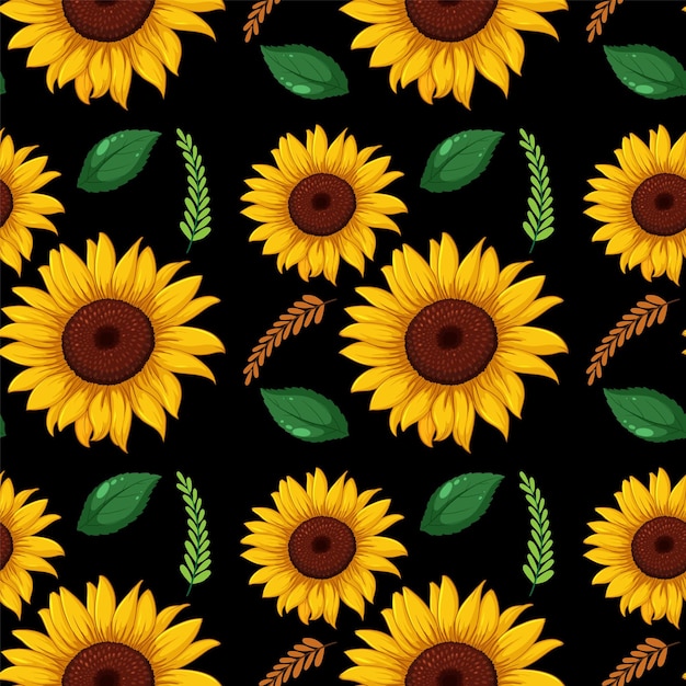 Patrón de girasol y hoja sin costuras