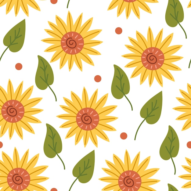Patrón de girasoles amarillos brillantes Naturaleza garabato dibujado a mano dibujos animados planos fondo vivero vector digital papel textil tela papel tapiz