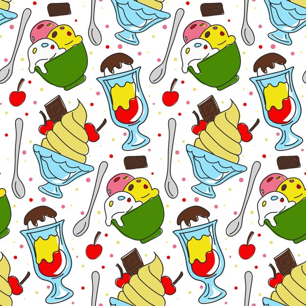 Un patrón gracioso de helado sobre un fondo blanco Ilustración de fondo con garabates de helado