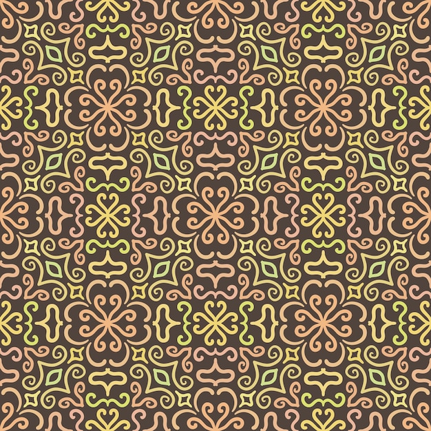 Patrón gráfico de flores colorido sobre fondo marrón
