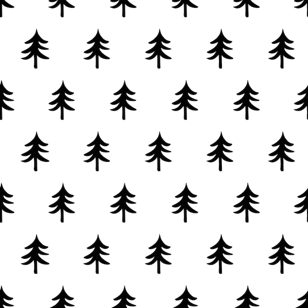 Patrón gráfico inconsútil de invierno con árboles de Navidad dibujados a mano negra sobre fondo blanco Ilustración de vector de Navidad o año nuevo Papel de regalo wallaper decorativo adorno imprimible