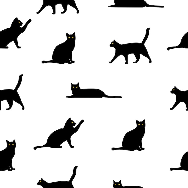 Patrón con gráficos vectoriales de gatos negros