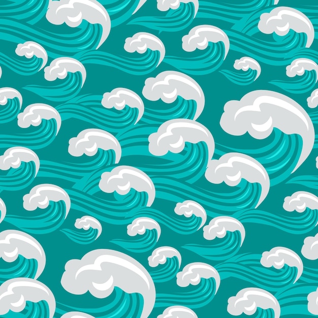 patrón de grandes olas y espuma en fondo azul patrón tradicional oriental sin costuras con el océano