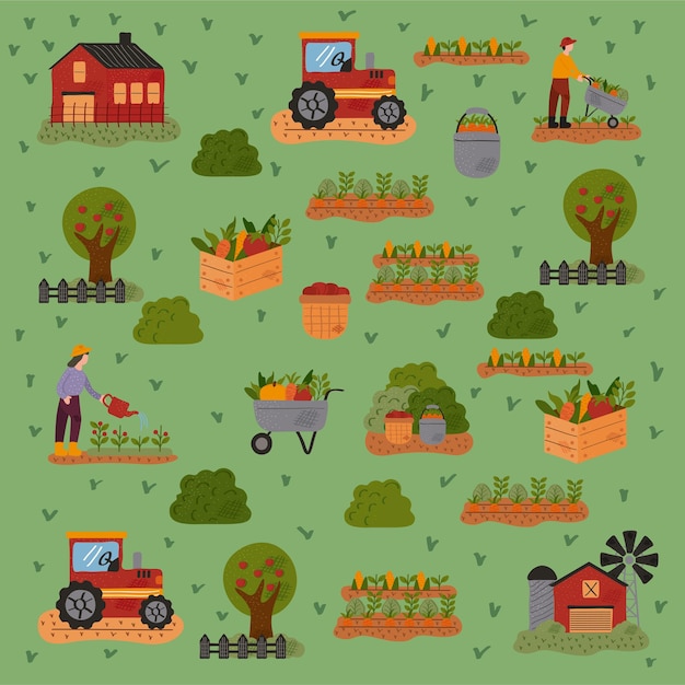 Patrón de granja y agricultura establecer iconos diseño ilustración vectorial