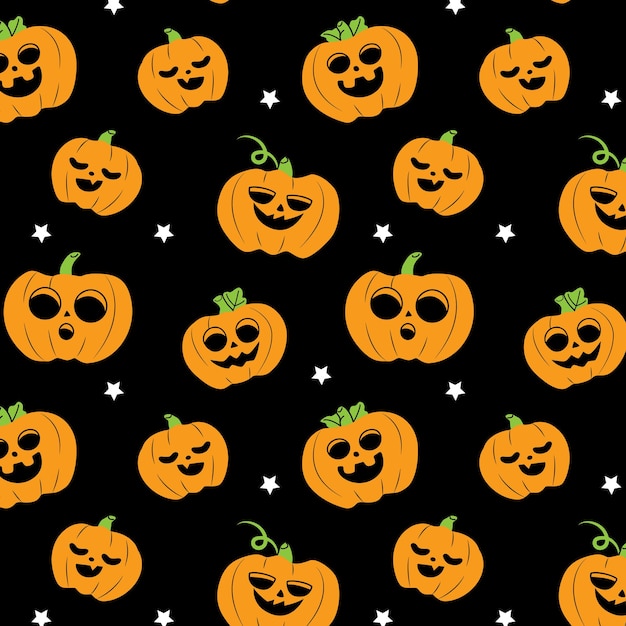 Patrón de Halloween con calabazas alegres