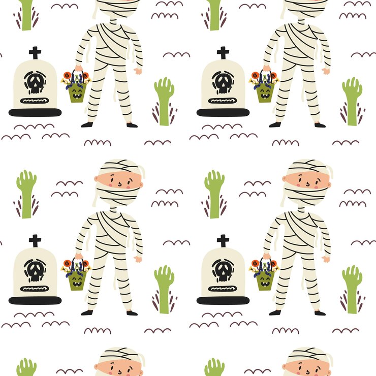Vector patrón de halloween de cementerio de momias