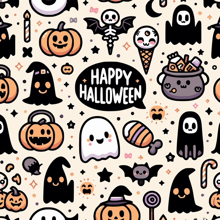 Patrón de Halloween sin costuras con calabazas murciélagos fantasmas y arañas