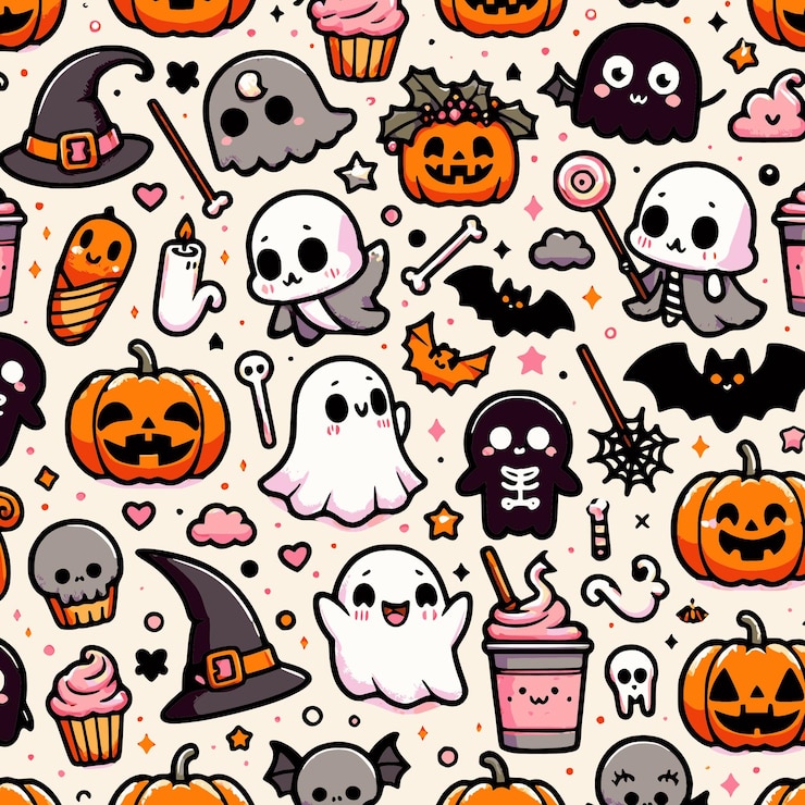 Patrón de Halloween sin costuras con calabazas murciélagos fantasmas y arañas