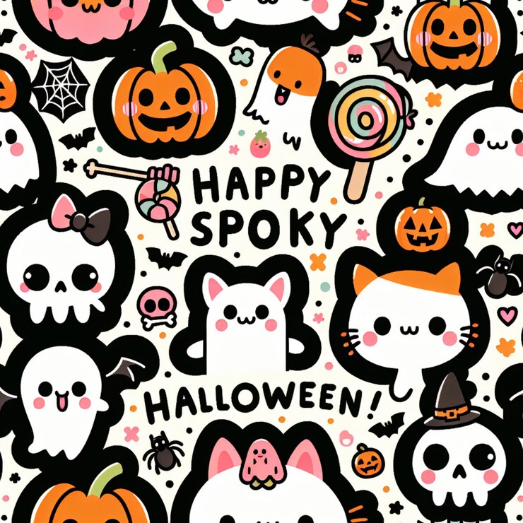 Patrón de Halloween sin costuras con calabazas murciélagos fantasmas y arañas