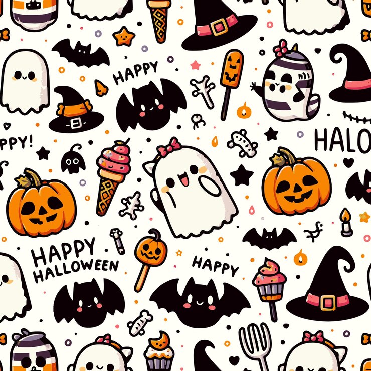 Patrón de Halloween sin costuras con calabazas murciélagos fantasmas y arañas