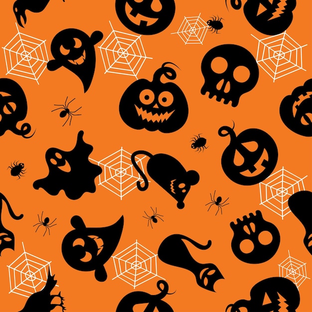 El patrón de Halloween sin costuras en un fondo naranja