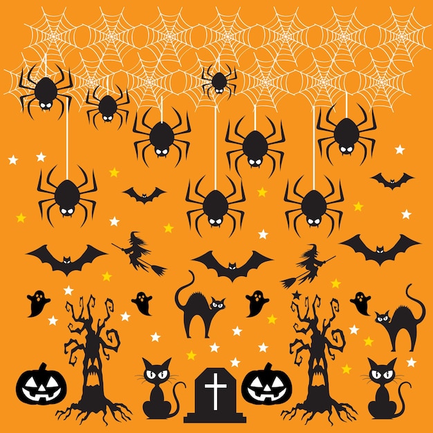 Patrón de halloween sin costuras ilustración vectorial de la fiesta de halloween calabaza de telaraña de gato negro