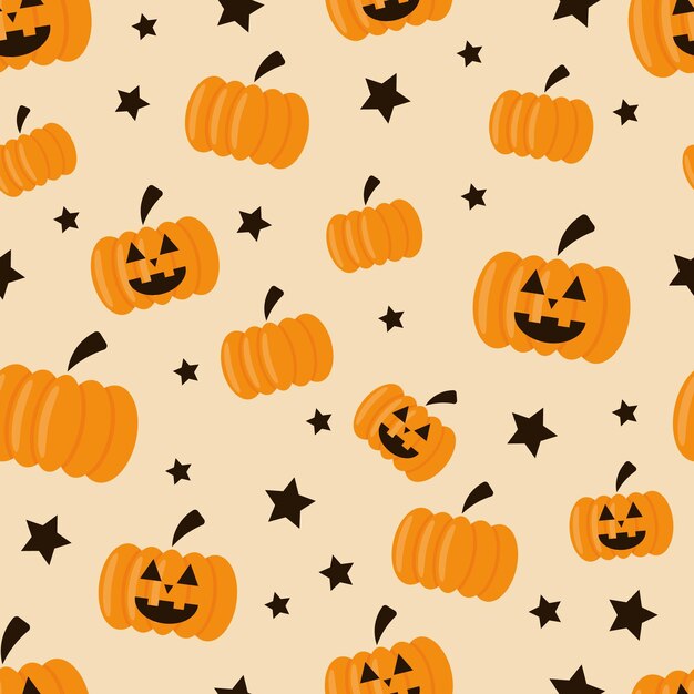 Patrón de Halloween sin costuras vectorial con calabazas naranjas con sonrisas