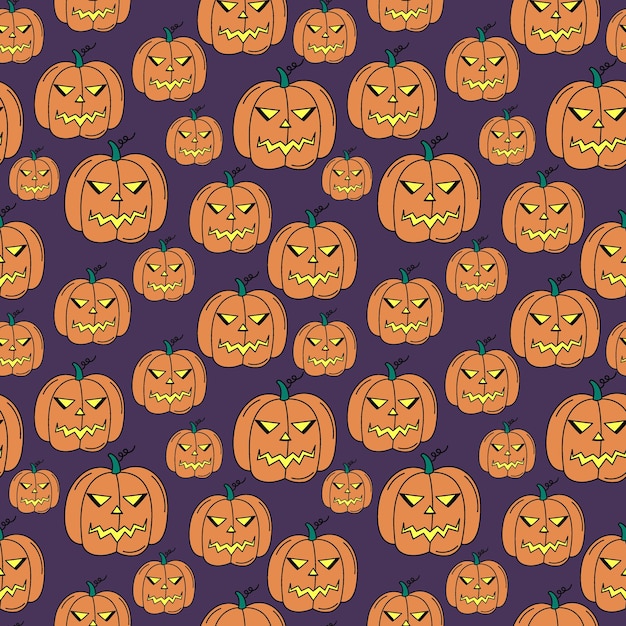 Patrón de Halloween Doodle linternas de calabaza Fondo transparente de colores con símbolos de vacaciones de otoño linternas jacko Elementos dibujados a mano de Halloween Ilustración vectorial