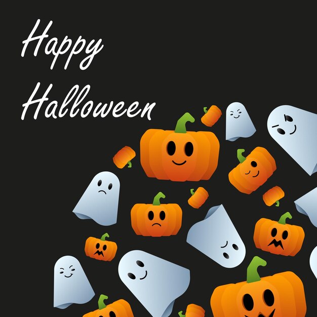 Vector patrón de halloween fantasma y calabaza con emociones