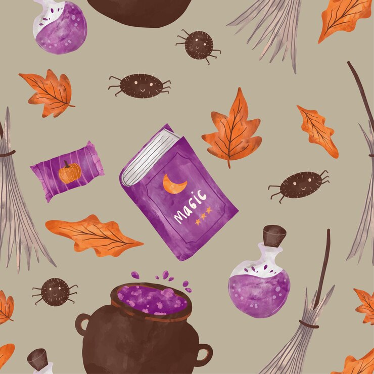 Vector patrón de halloween ilustración acuarela mágica