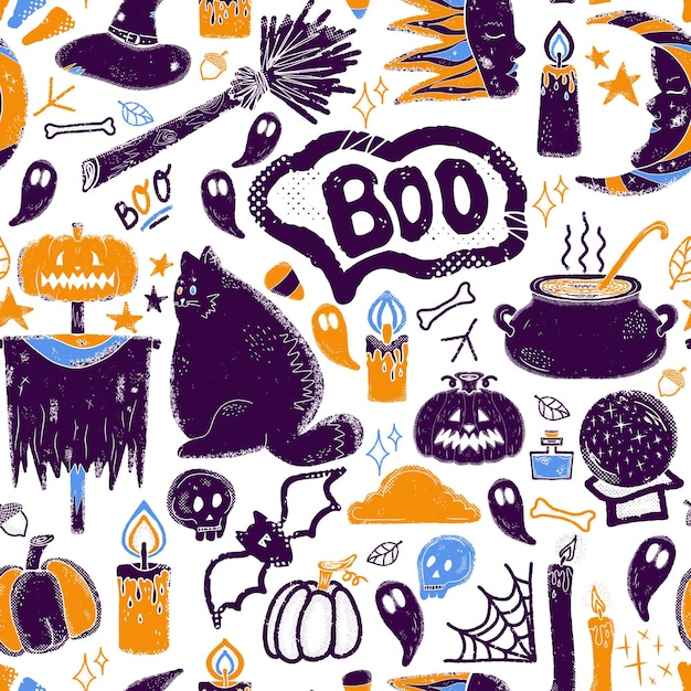 El patrón de Halloween de otoño místico retro vintage