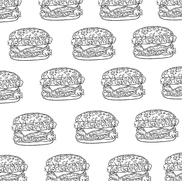 Vector patrón de hamburguesa sin costuras