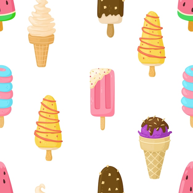 Patrón de helado aislado en blanco Ilustración perfecta de Vector