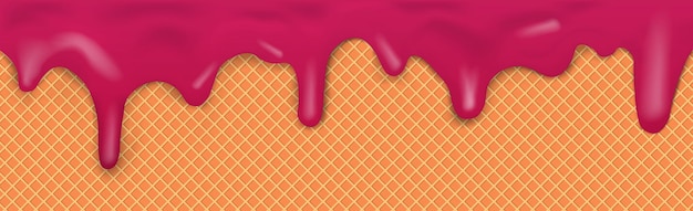 Vector patrón de helado panorámico sin fisuras dulce con glaseado de chocolate oscuro goteante y textura de oblea vector