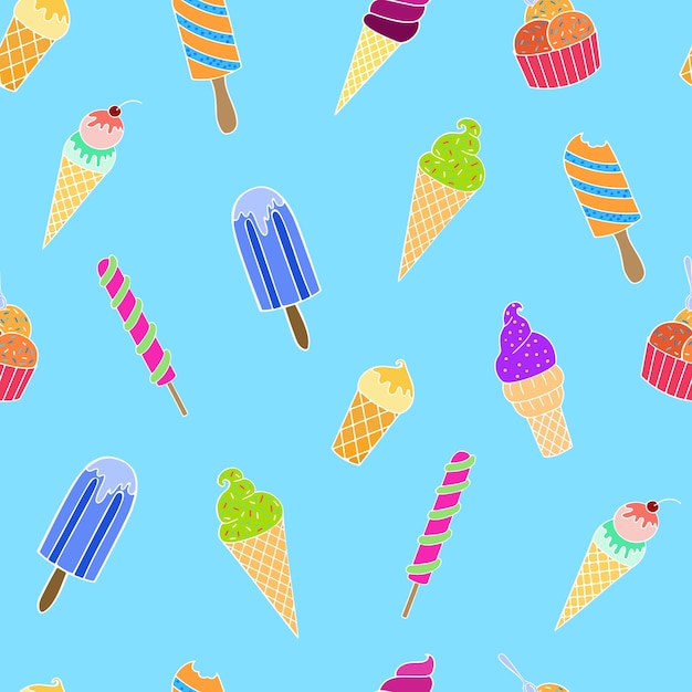 patrón de helado patrón de vector transparente de verano Patrón de helado de dibujos animados para diseño de impresión