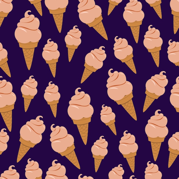 Patrón de helado de verano sin costuras cono de helado retorcido diseño de arte de línea dibujada a mano para sitio web