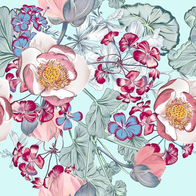Patrón hermoso vector de moda con flores