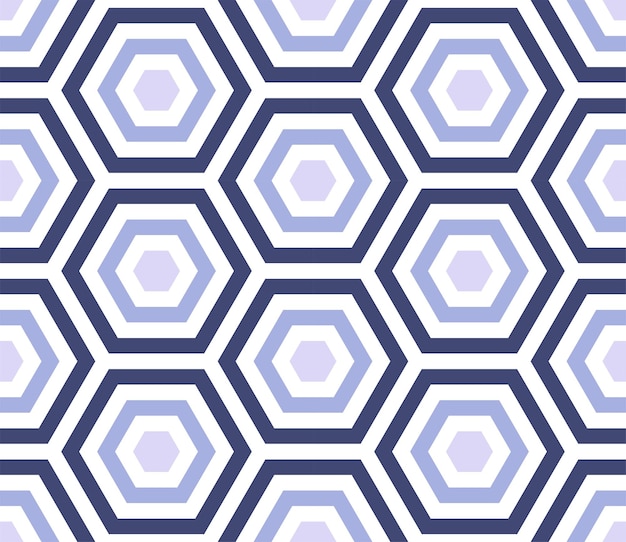 Un patrón hexagonal azul y blanco que está impreso sobre un fondo blanco.