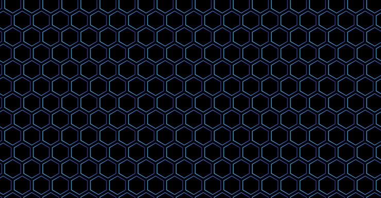 Vector un patrón hexagonal azul con un patrón he xagonal en el fondo negro