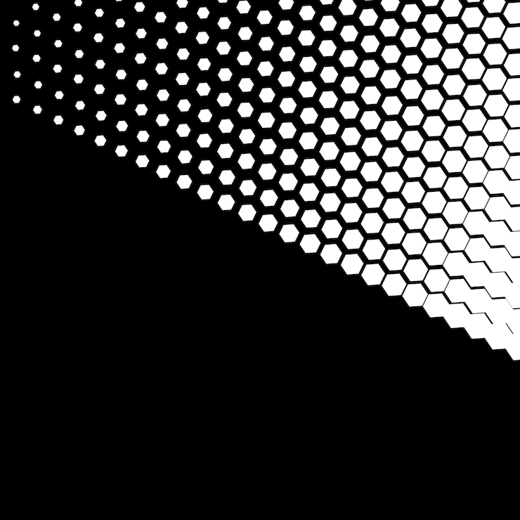 Vector patrón hexagonal blanco sobre un fondo negro