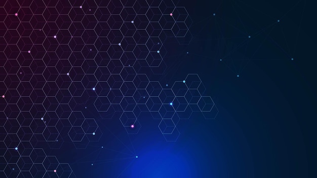 Patrón de hexágonos abstractos con puntos y líneas de conexión Fondo de visualización digital de big data