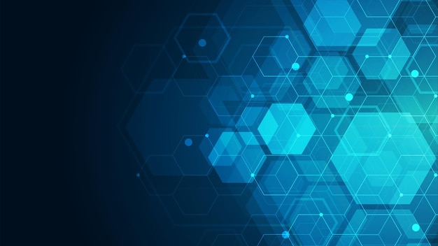 Patrón de hexágonos en fondo azul Investigación genética Estructura molecular Ingeniería química