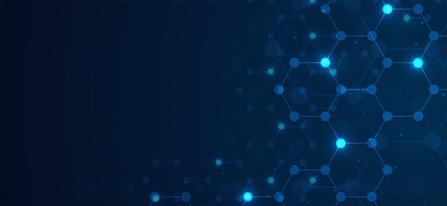 Patrón de hexágonos fondo azul Investigación genética estructura molecular Ingeniería química