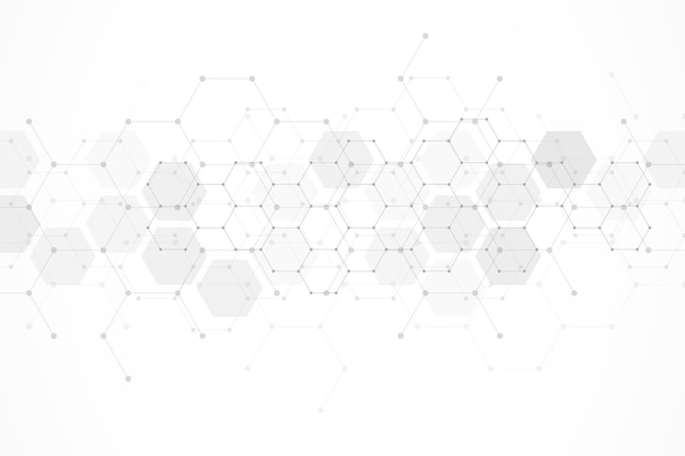 Patrón de hexágonos en fondo gris Estructura molecular de la investigación genética