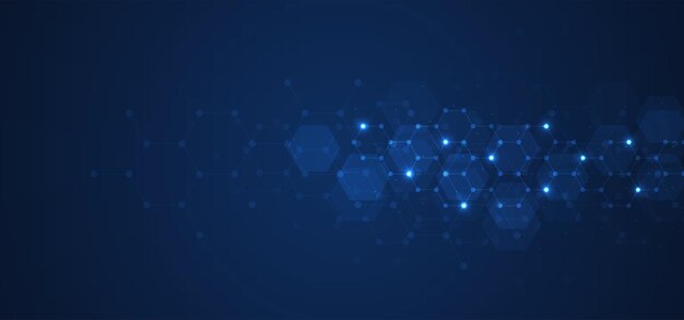 Patrón de hexágonos sobre fondo azul Estructura molecular de investigación genética