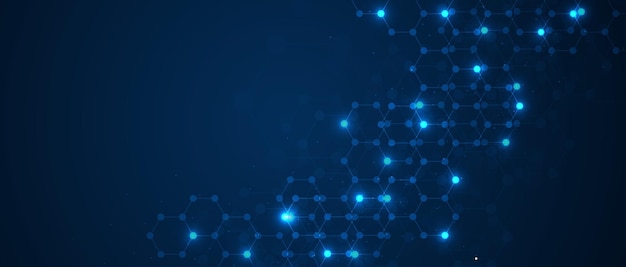Patrón de hexágonos sobre fondo gris Estructura molecular de investigación genética Ingeniería química
