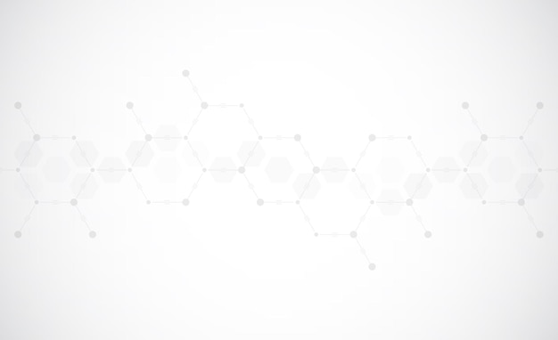 Patrón de hexágonos sobre fondo gris Investigación genética estructura molecular Ingeniería química Concepto de tecnología de innovación Utilizado para el diseño de ciencias de la salud y antecedentes de medicina