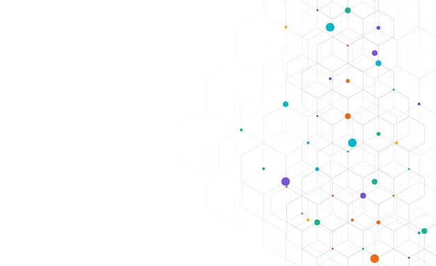 Patrón de hexágonos sobre fondo gris Investigación genética estructura molecular Ingeniería química Concepto de tecnología de innovación Utilizado para el diseño de ciencias de la salud y antecedentes de medicina