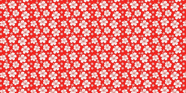Patrón de hibisco sin costuras sobre un fondo rojo