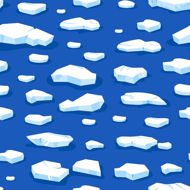 Patrón de hielo de témpanos Impresión sin costuras con piezas de glaciares congelados azules y fragmentos glaciares de icebergs flotantes para envolver tejido textil de papel Textura vectorial