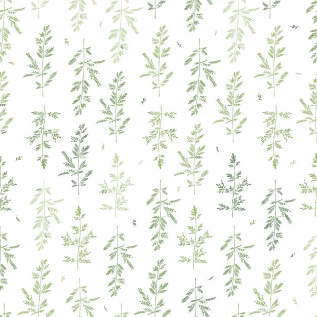 Patrón de hierbas sin fisuras Ramas verdes abstractas Estilo dibujado a mano Fondo monocromo con hojas