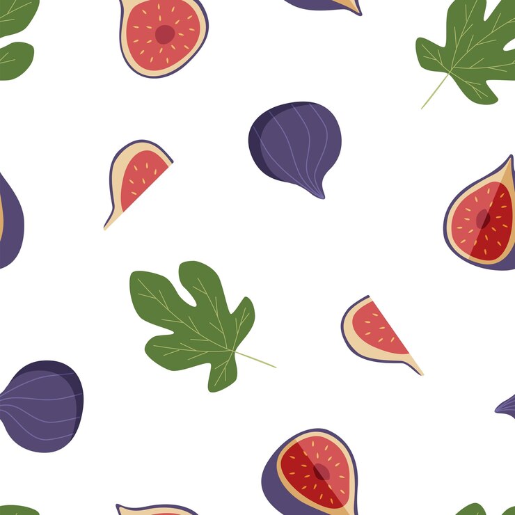 Patrón de higos sin costuras Ilustración vectorial papel tapiz de frutas tropicales Hojas de higos de fondo natural